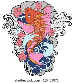 hand drawn koi fish tattoo