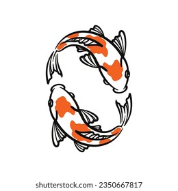 Hand drawn koi fish vector. Koi carp line art illustration