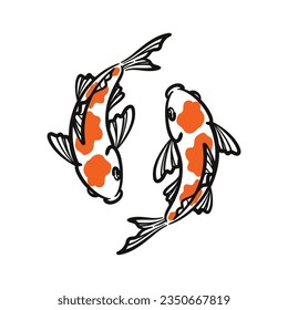 Hand drawn koi fish vector. Koi carp line art illustration
