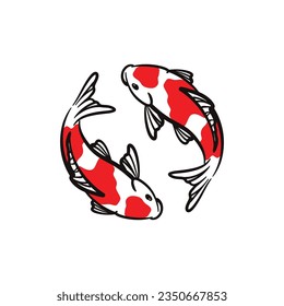 Hand drawn koi fish vector. Koi carp line art illustration