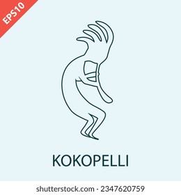 Hand drawn Kokopelli fertility deity icon vector. Native Americans ethnic tattoo aztec symbol. Kokopelli with flute isolated modern illustration