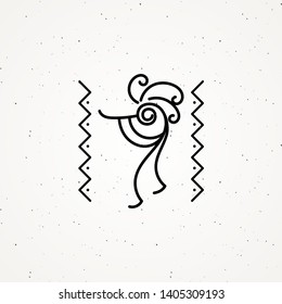 Hand drawn Kokopelli figure. Stylized mythical character playing flute. Vector art for logo, tattoo, prints. design, cards, children and coloring books, t-shirts