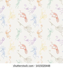 Hand drawn Kokopelli seamless pattern