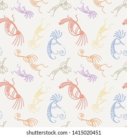 Hand drawn Kokopelli seamless pattern