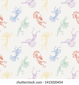 Hand drawn Kokopelli seamless pattern