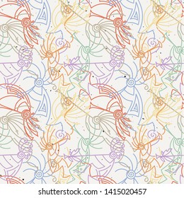 Hand drawn Kokopelli seamless pattern
