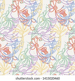 Hand drawn Kokopelli seamless pattern