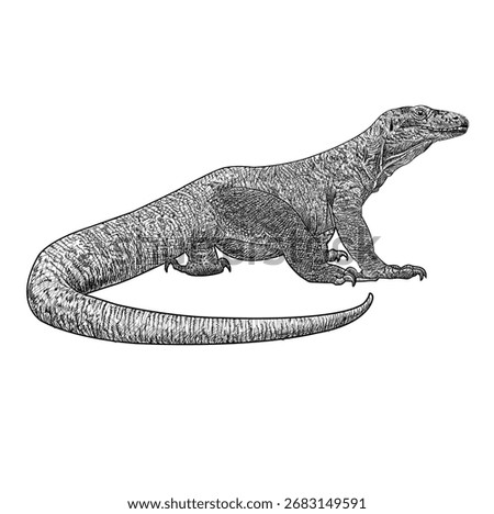 Hand drawn of Komodo dragon on white background