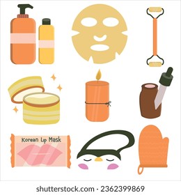 Hand drawn korean beauty element set