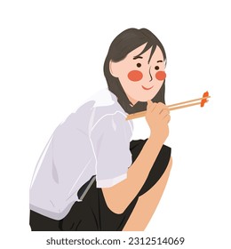 hand drawn korean drawing style character illustration. beautiful girl with picnic. Flat vector illustration isolated on white background
