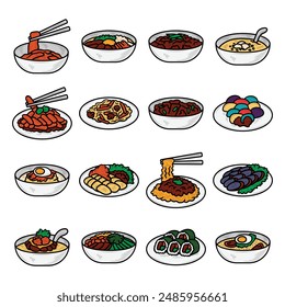 Hand Drawn Korean Food Colored Set