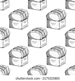 Hand Drawn Korean Sandwich In Seamless Pattern. Sandwich Box Vector Illustration