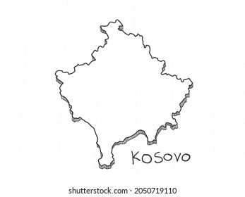 Hand Drawn of Kosovo 3D Map on White Background.