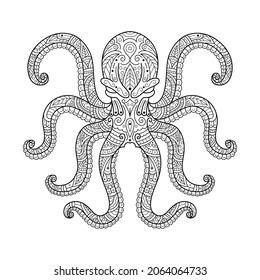 Hand drawn of kraken in zentangle style