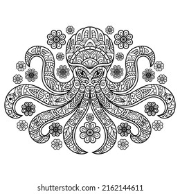 Hand drawn of kraken in zentangle style