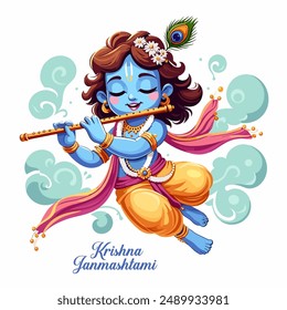 Hand drawn krishna janmashtami illustration