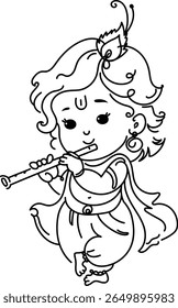 Desenhado à mão krishna janmashtami ilustração da arte da linha no fundo branco
