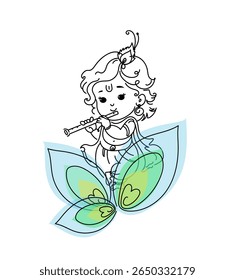 Hand drawn krishna janmashtami line art  illustration on white background