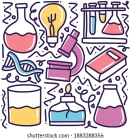 hand drawn lab equipment doodle set with icons and design elements