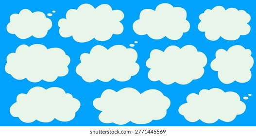 Hand drawn label cloud border with fluffy balloon look, playful shape for speech, cute cloud label with fluffy shape outline.
