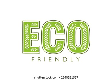 Hand drawn label for eco friendly product, eco word inside with plant branches.