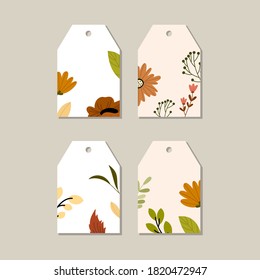 Hand drawn label tag set. Floral  badge design. Isolated vector illustration