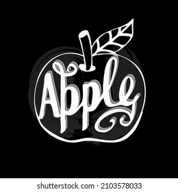 Hand drawn label with textured apple vector illustration apple lettering.