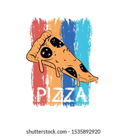 Hand drawn label with textured pizza slice vector illustration and "Slice Pizza" lettering.