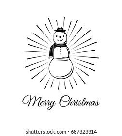 Hand drawn label with textured snowman vector illustration isolated