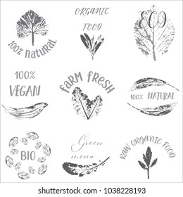 Hand drawn labels and elements collection for organic food and drink.Elements collection for food market labels, ecommerce, organic products promotion, premium quality food and healthy life.