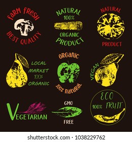Hand drawn labels and elements collection for organic food and drink.Elements collection for food market labels, ecommerce, organic products promotion, premium quality food and healthy life.