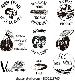 Hand drawn labels and elements collection for organic food and drink.Elements collection for food market labels, ecommerce, organic products promotion, premium quality food and healthy life.