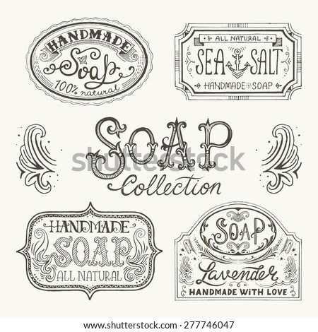 Hand Drawn Labels Patterns Handmade Soap Stock Vector Royalty Free