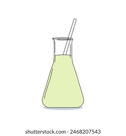 Hand drawn laboratory equipment, Erlenmeyer Flask filled by green liquid graphic illustration on white background