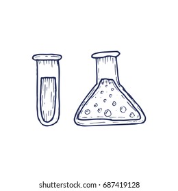 Hand drawn laboratory equipment test tubes. Vector illustration