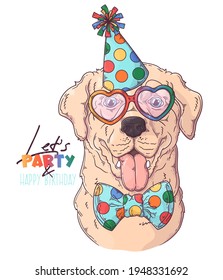 Hand drawn Labrador Retriever clown dog Vector. Isolated objects for your design. Each object can be changed and moved.