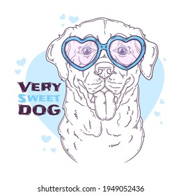 Hand drawn Labrador Retriever dog with glasses Vector. Isolated objects for your design. Each object can be changed and moved.