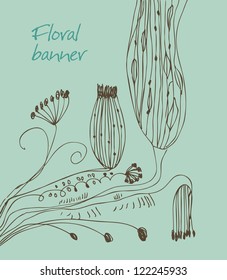 Hand drawn lace banner with decorative flowers. Can be used for cards, arts, invitations, prints. Cute flourish elements with many details