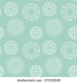 Hand drawn lace doilies. Vintage seamless pattern. Mandala, round ornament, vector illustration. Pastel colors