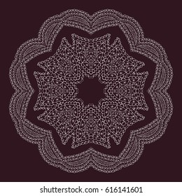 hand drawn lace doodle round abstract ornament. openwork pattern with curved lines, semicircles and shares