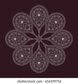hand drawn lace doodle round abstract ornament. openwork pattern with curved lines, semicircles and shares