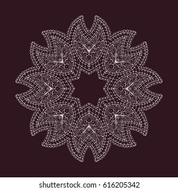 hand drawn lace doodle round abstract ornament. openwork pattern with curved lines, semicircles and shares