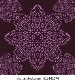 hand drawn lace doodle seamless ornament. openwork pattern with curved lines, semicircles and shares