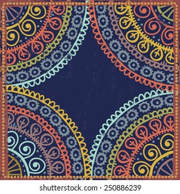 Hand drawn  lace ethnic frame in blue tones. All objects are conveniently grouped  and are easily editable.