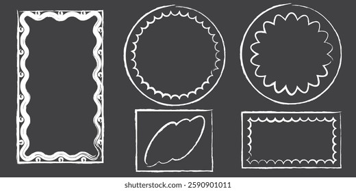 Hand drawn lace inner scalloped frames. Chalk line scalloped frames. 4 to 5 9 to 16 social media frames