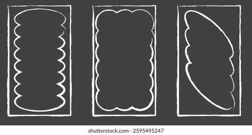 Hand drawn lace inner scalloped frames. Chalk line scalloped frames. 9 to 16 social media frames