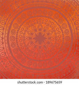 Hand  drawn lace mandala background on orange and red watercolor background. All objects are conveniently grouped on different layers and are easily editable.