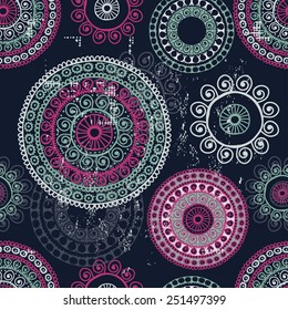 Hand drawn  lace mandalas  ethnic  seamless pattern. All objects are conveniently grouped  and are easily editable.