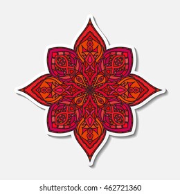 Hand drawn lace red pattern. Ethnic colored decorative mandala. Vector illustration.