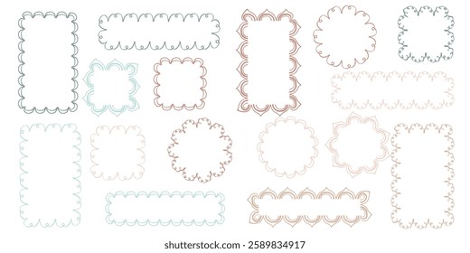 Hand drawn lace scalloped frames. Square, round and rectangle scalloped frames